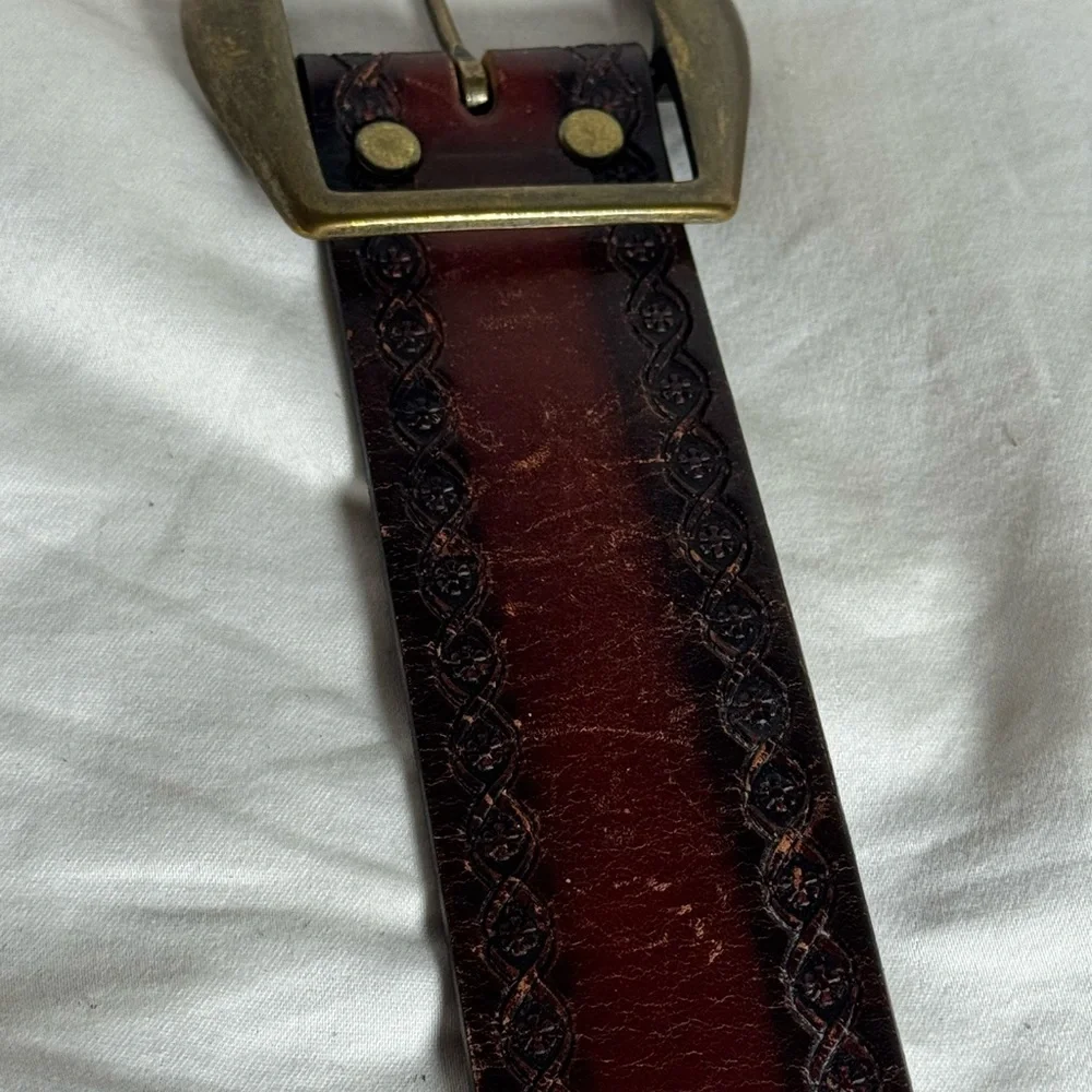 Western Style -Hand Stained Steerhide Leather - Brown Men's Belt - Size 34/36 - Picture 9 of 12